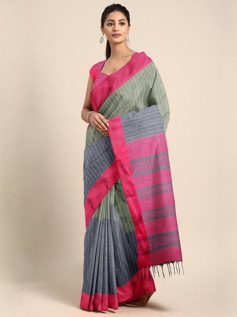 

Pothys Olive Green & Pink Silk Cotton Striped Saree