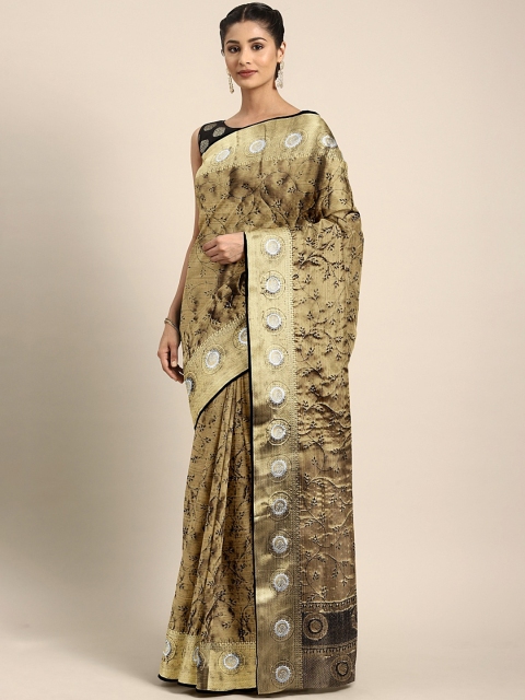 

Pothys Gold-Toned & Black Tissue Woven Design Saree
