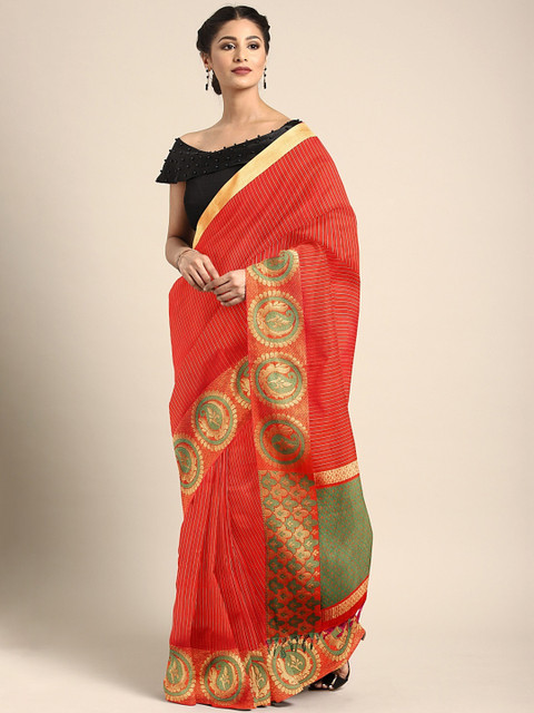 

Pothys Orange Striped Silk Cotton Saree