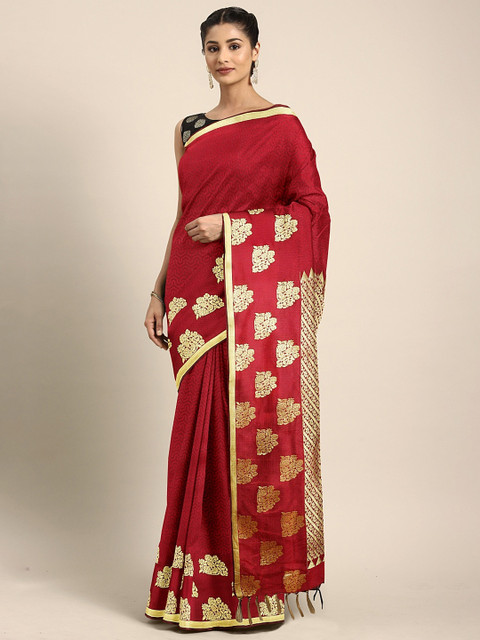 

Pothys Maroon Geometric Printed Art Silk Saree