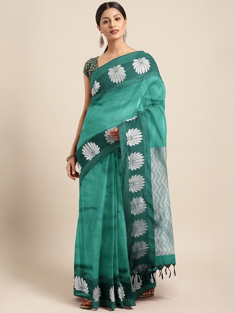

Pothys Green & Silver-Toned Art Silk Woven Design Saree