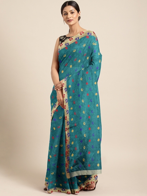 

Pothys Teal Blue Woven Design Tissue Saree
