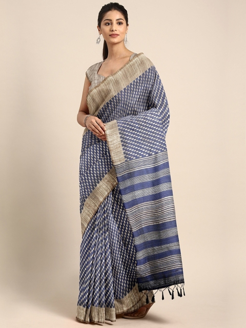 

Pothys Navy Blue & Beige Jute Cotton Printed Saree