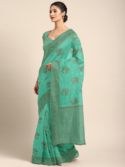 

Pothys Green & Brown Supernet Woven Design Saree