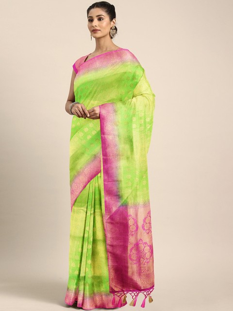 

Pothys Green & Gold-Toned Jute Silk Woven Design Saree