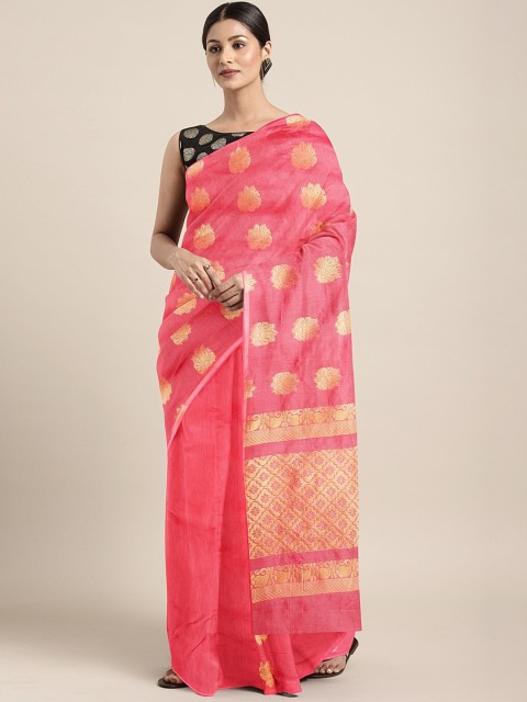 

Pothys Pink & Gold-Toned Silk Cotton Woven Design Saree