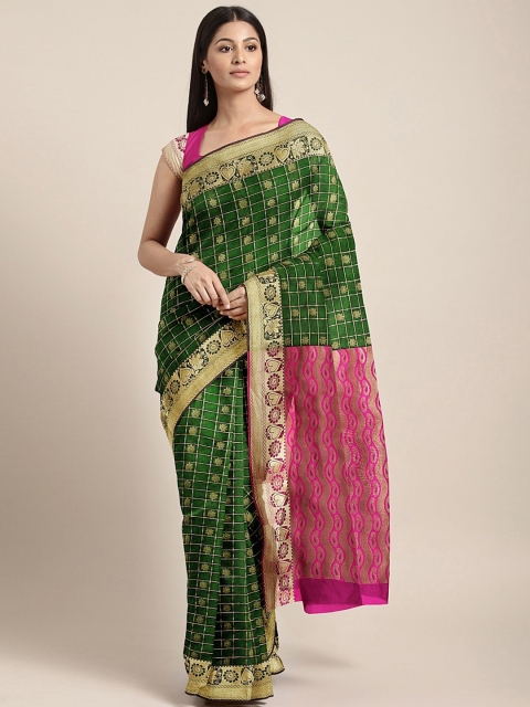 

Pothys Green & Gold-Toned Silk Cotton Woven Design Saree