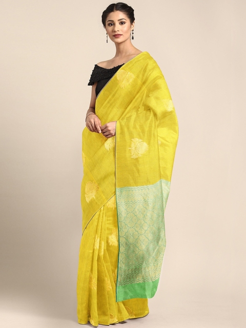 

Pothys Yellow & Gold-Toned Silk Cotton Woven Design Saree