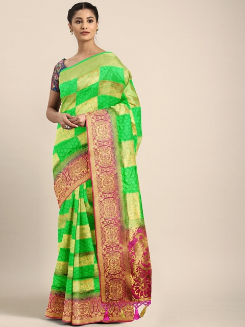 

Pothys Green & Gold-Toned Jute Silk Woven Design Saree