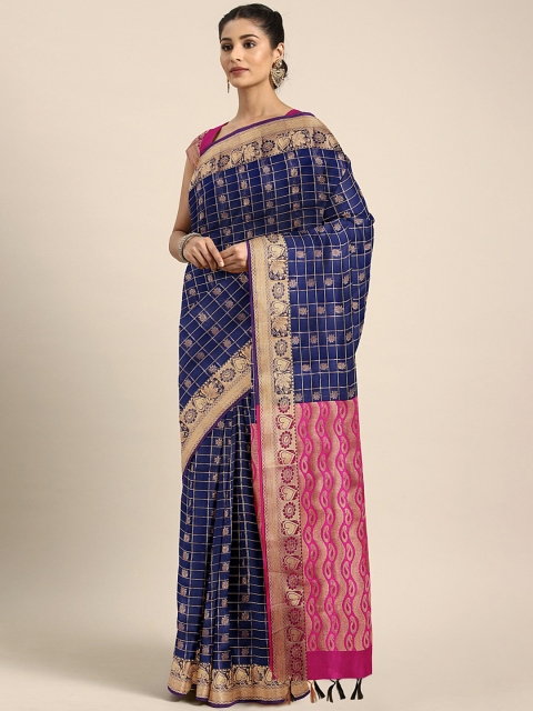 

Pothys Navy Blue & Gold-Toned Silk Cotton Woven Design Saree