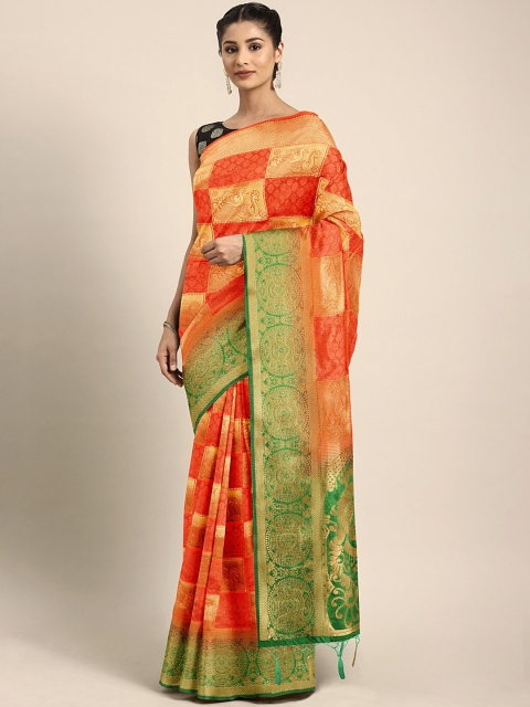 

Pothys Orange & Gold-Toned Jute Silk Woven Design Saree