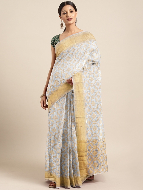 

Pothys Grey & Gold-Toned Jute Silk Woven Design Saree