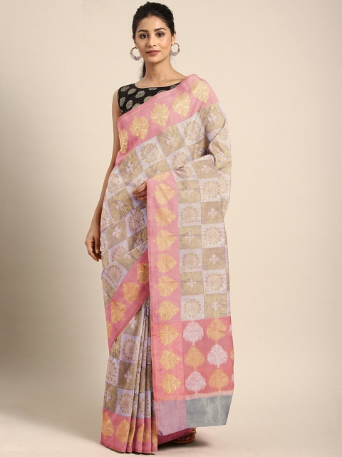 

Pothys Grey & Gold-Toned Tissue Woven Design Saree