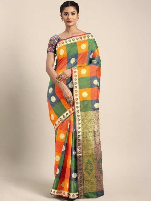 

Pothys Mustard Yellow & Green Art Silk Woven Design Saree