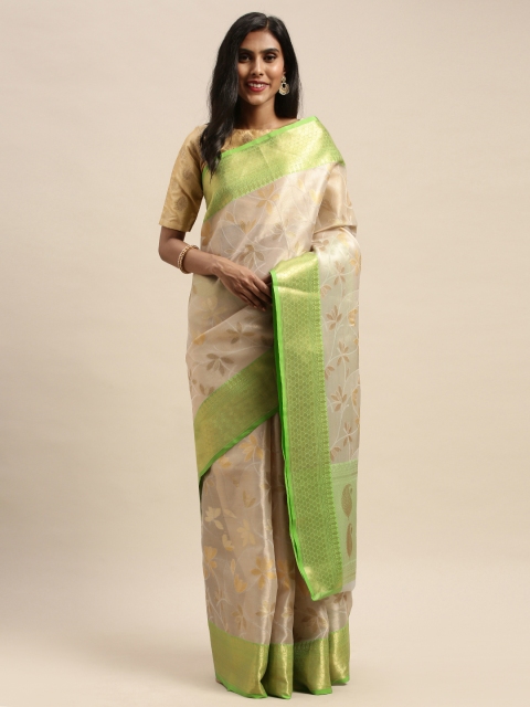 

Pothys Off-White & Green Tissue Woven Design Patola Saree