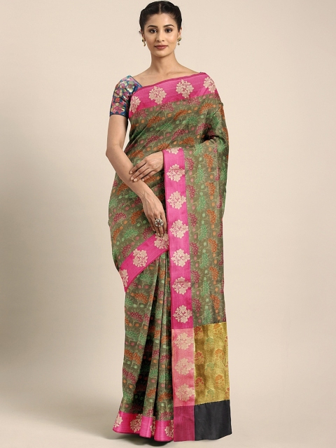 

Pothys Olive Green & Brown Tissue Woven Design Saree