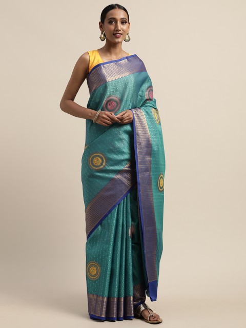 

Pothys Blue & Yellow Tissue Woven Design Saree