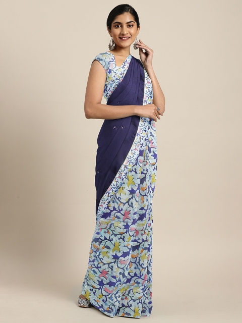 

Pothys Navy Blue Printed Pure Georgette Saree