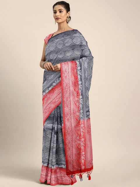 

Pothys Black & Silver-Toned Jute Silk Woven Design Saree