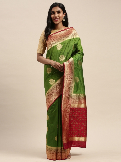 

Pothys Green & Red Jute Silk Woven Design Saree