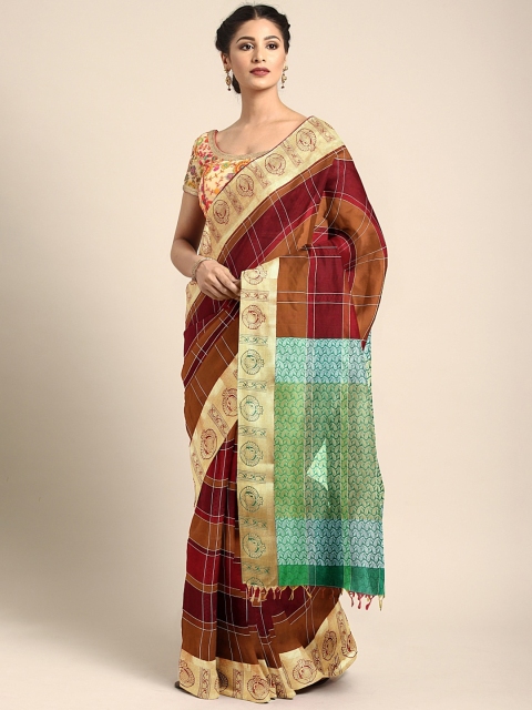 

Pothys Brown & Maroon Checked Silk Cotton Saree