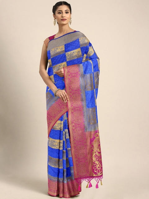 

Pothys Blue & Gold-Toned Jute Silk Woven Design Saree