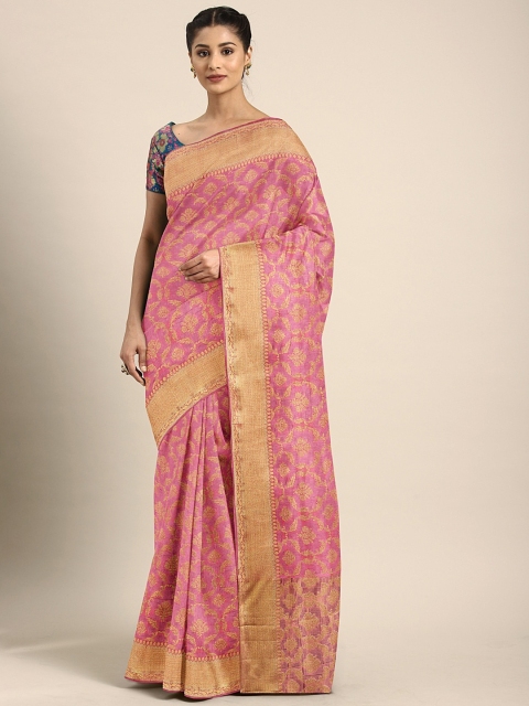 

Pothys Pink & Gold-Toned Jute Silk Woven Design Saree