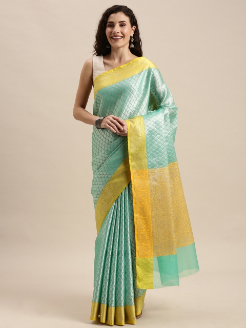 

Pothys Sea Green & Silver-Toned Tissue Woven Design Saree