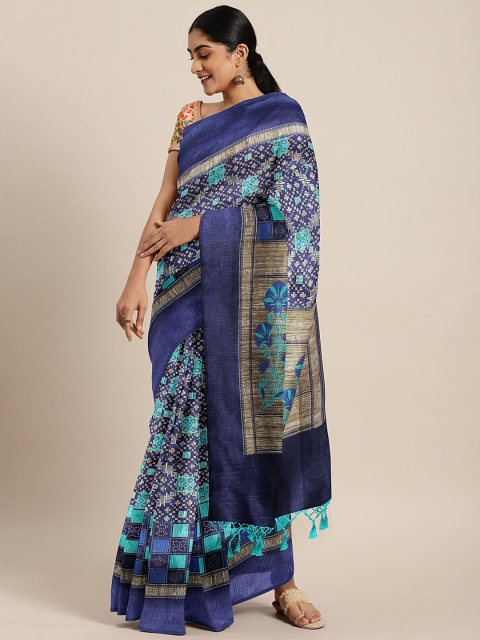 

Pothys Blue Printed Jute Cotton Saree