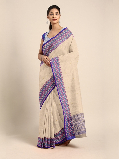 

Pothys Cream-Coloured & Purple Tissue Woven Design Saree