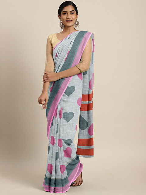 

Pothys Grey Printed Linen Blend Saree