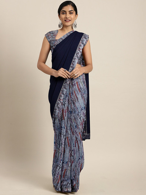 

Pothys Blue Printed Pure Georgette Saree