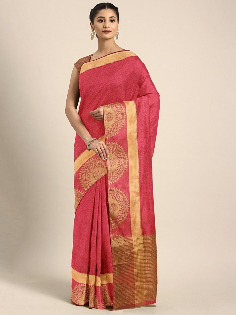 

Pothys Magenta Pink Solid Jute Silk Saree