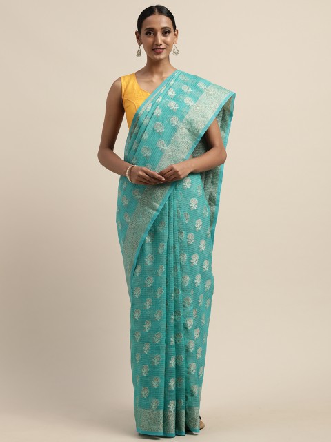 

Pothys Sea Green & Silver-Toned Supernet Woven Design Saree