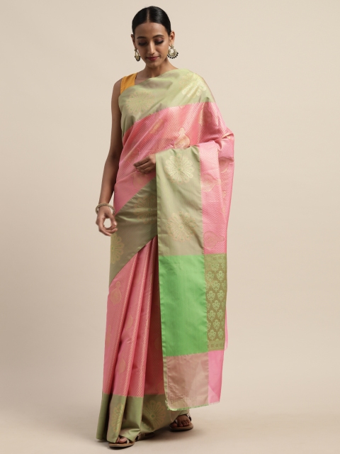 

Pothys Pink & Gold-Toned Tissue Woven Design Saree