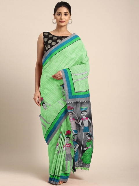 

Pothys Green & Grey Jute Cotton Printed Saree