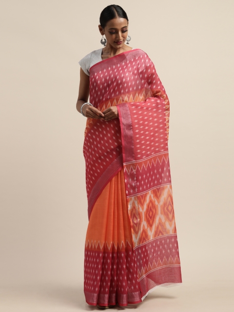 

Pothys Orange & Pink Linen Blend Printed Saree