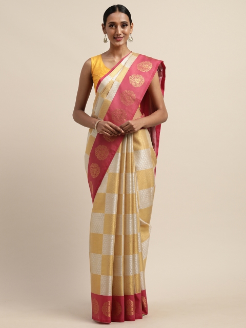 

Pothys Off-White & Gold-Toned Tissue Checked Saree