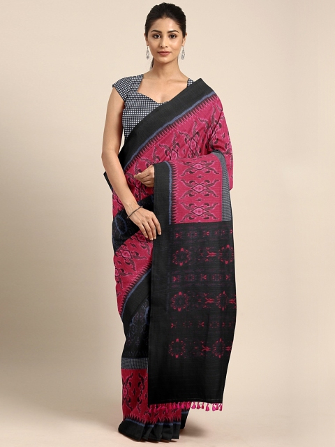

Pothys Pink & Black Jute Cotton Printed Saree