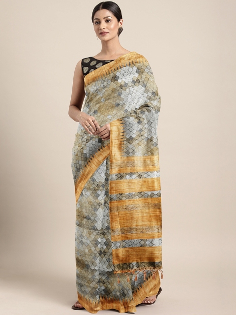 

Pothys Grey & Beige Jute Cotton Printed Saree