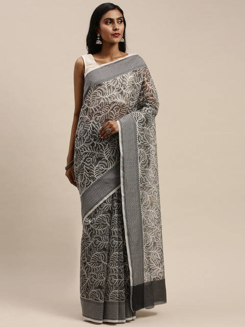 

Pothys Grey & White Supernet Printed Saree