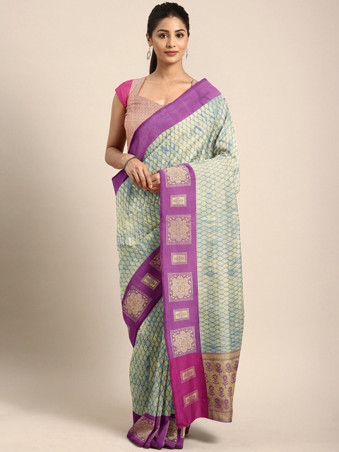 

Pothys Blue & Gold-Toned Tissue Woven Design Saree