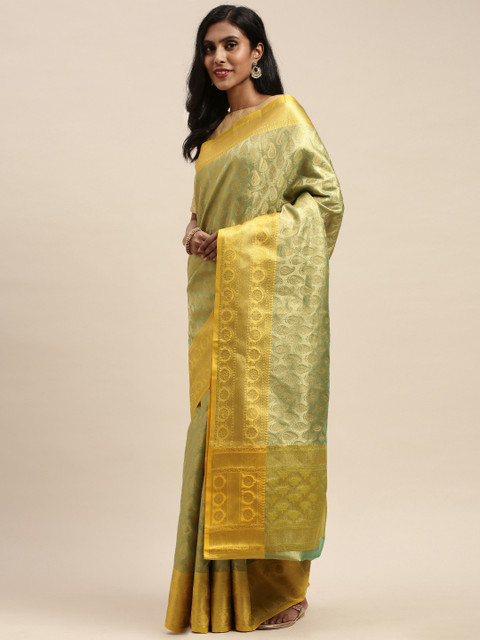 

Pothys Green & Golden Tissue Woven Design Patola Saree