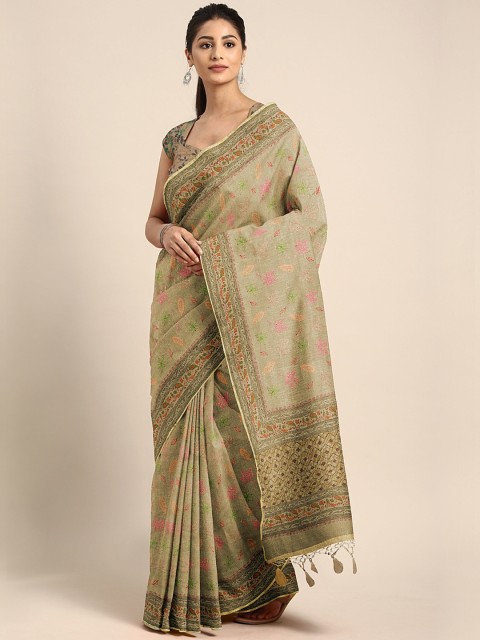 

Pothys Beige & Pink Tissue Embroidered Saree