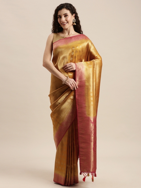 

Pothys Mustard Yellow & Pink Jute Silk Woven Design Saree