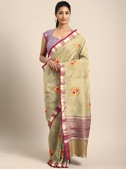 

Pothys Cream-Coloured & Pink Tissue Woven Design Saree