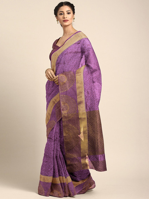 

Pothys Magenta Pink & Golden Jute Silk Printed Saree