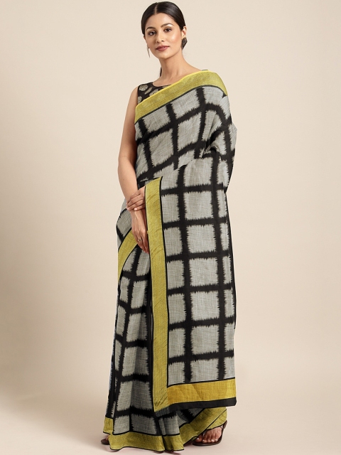 

Pothys White & Black Linen Blend Checked Saree