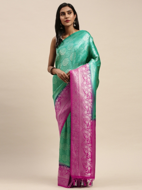 

Pothys Teal Green & Silver-Coloured Jute Silk Woven Design Saree