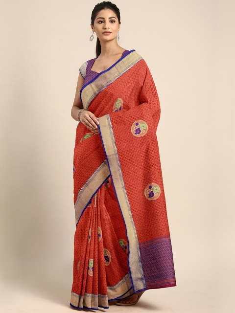 

Pothys Orange & Navy Blue Tissue Woven Design Saree